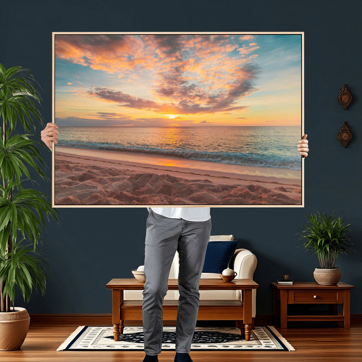 Sunset Beach Wall Art Canvas Print – Soft Coastal