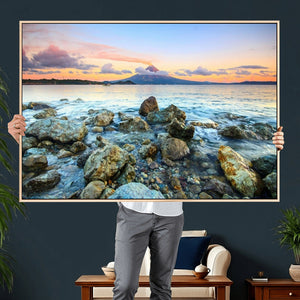 Mayon Volcano Seascape Wall Art Canvas Print, Tropical Ocean