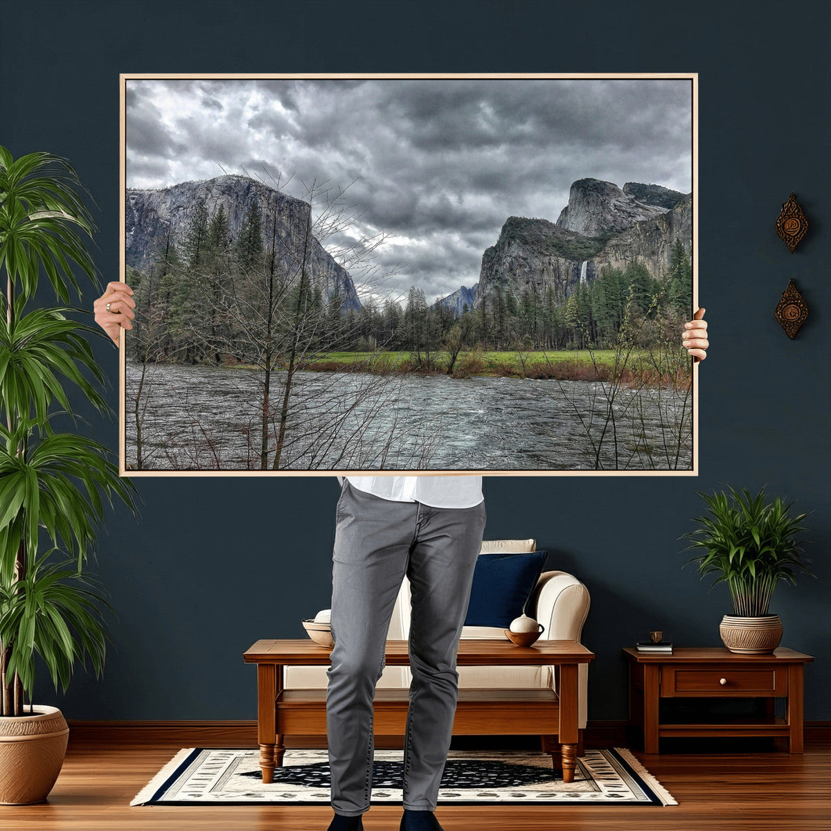 Yosemite Valley River Wall Art Canvas Print, Granite Cliffs