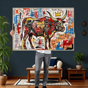 Texas Bull Wall Art Canvas Print, Abstract Graffiti Bull
