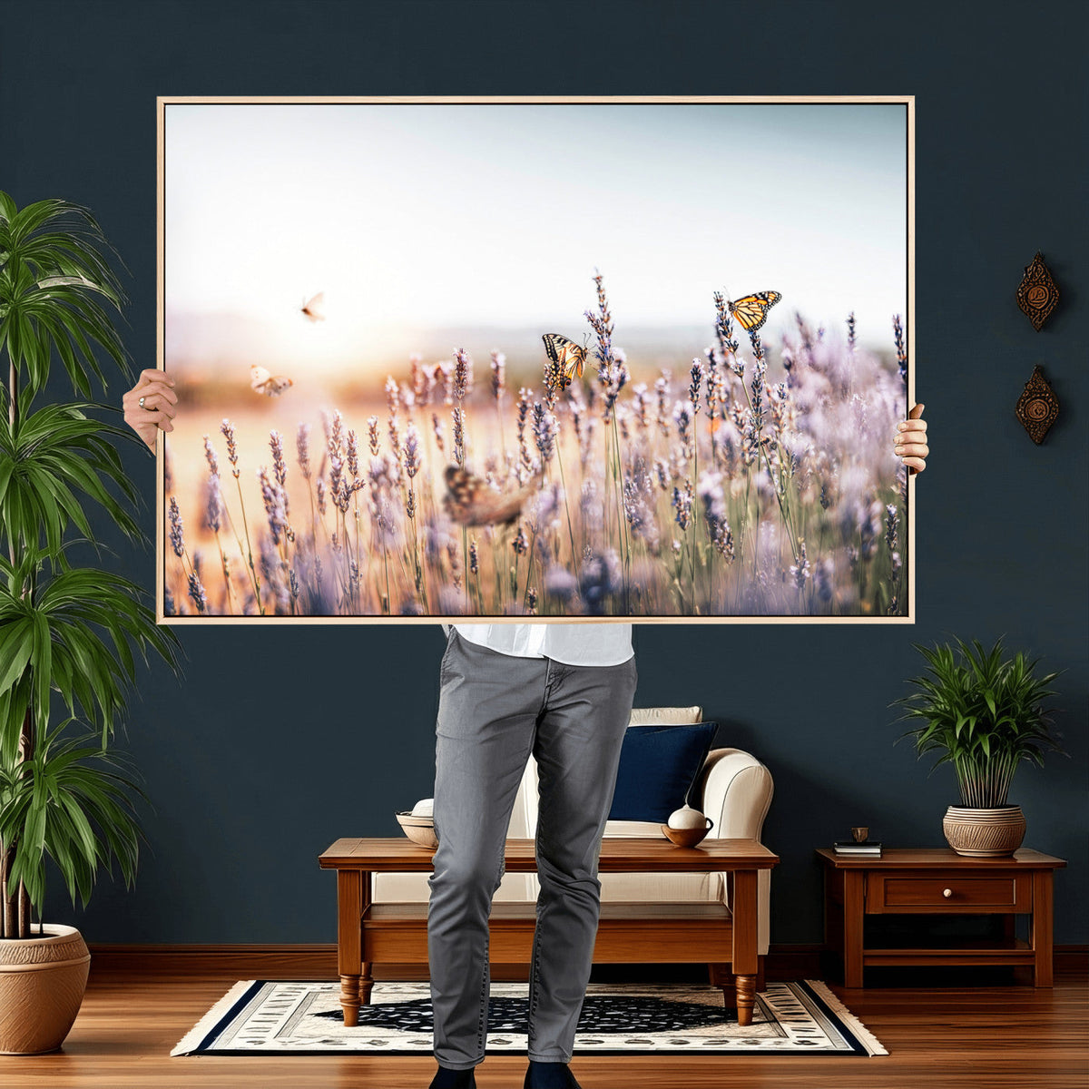 Lavender Field Wall Art Canvas Print, Butterfly Floral
