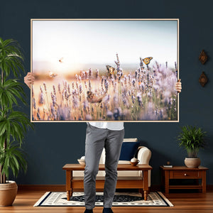 Lavender Field Wall Art Canvas Print, Butterfly Floral