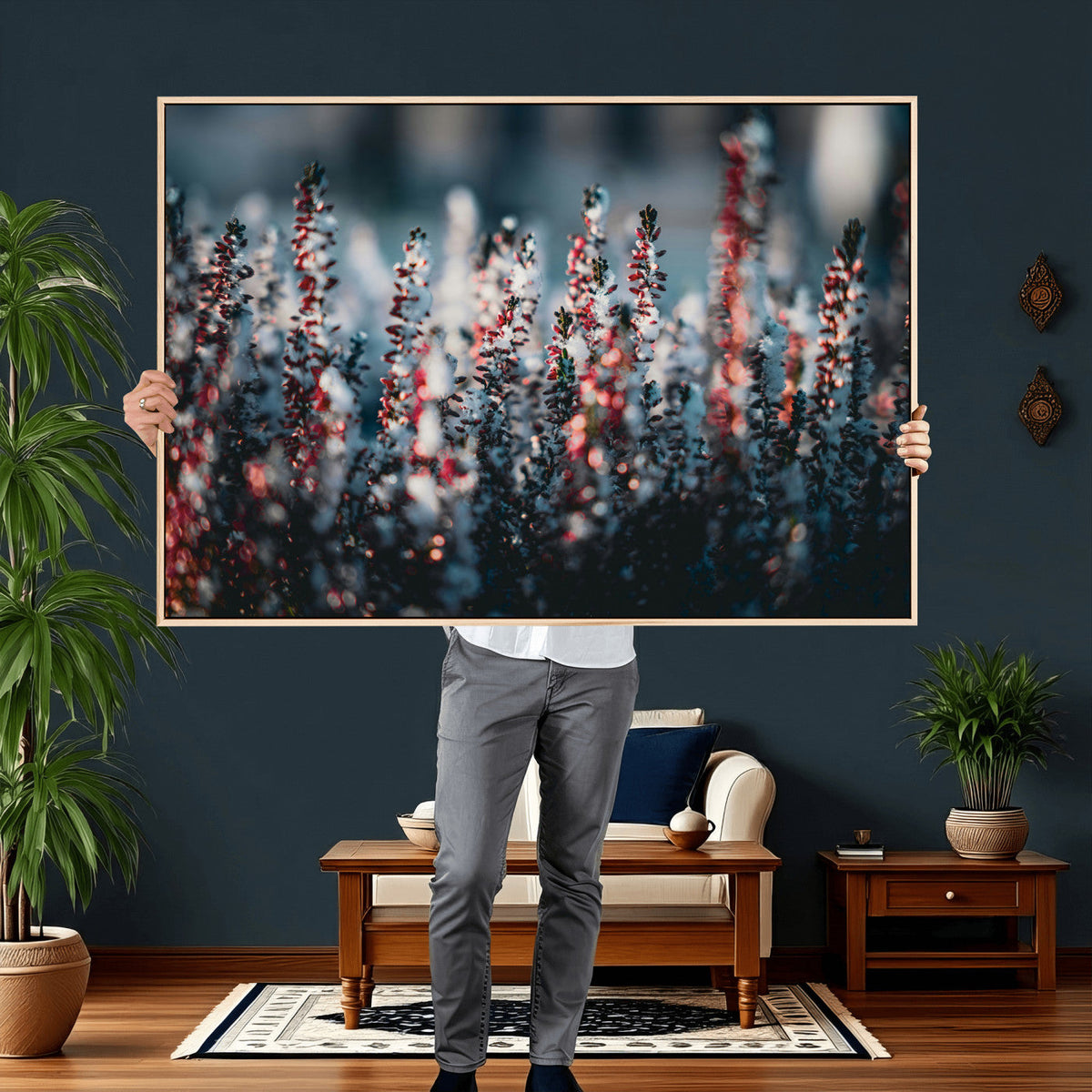 Winter Heather Wall Art Canvas Print, Frosted Floral Nature