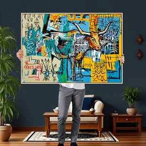Basquiat Style Bird Bull Graffiti Wall Art Canvas Print,