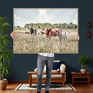 Texas Longhorn Cattle Wall Art Canvas Print, Rustic Ranch