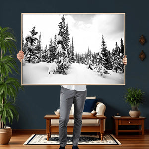 Black and White Snowy Pine Forest Wall Art Canvas Print,