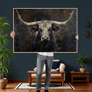 Rustic Longhorn Bull Wall Art Canvas Print – Vintage Western