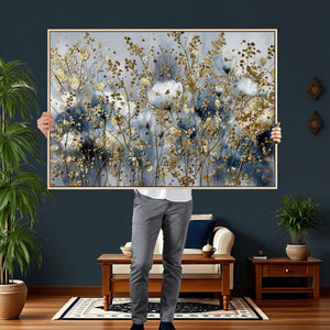 Abstract Floral Wall Art Canvas Print – Gold and Blue