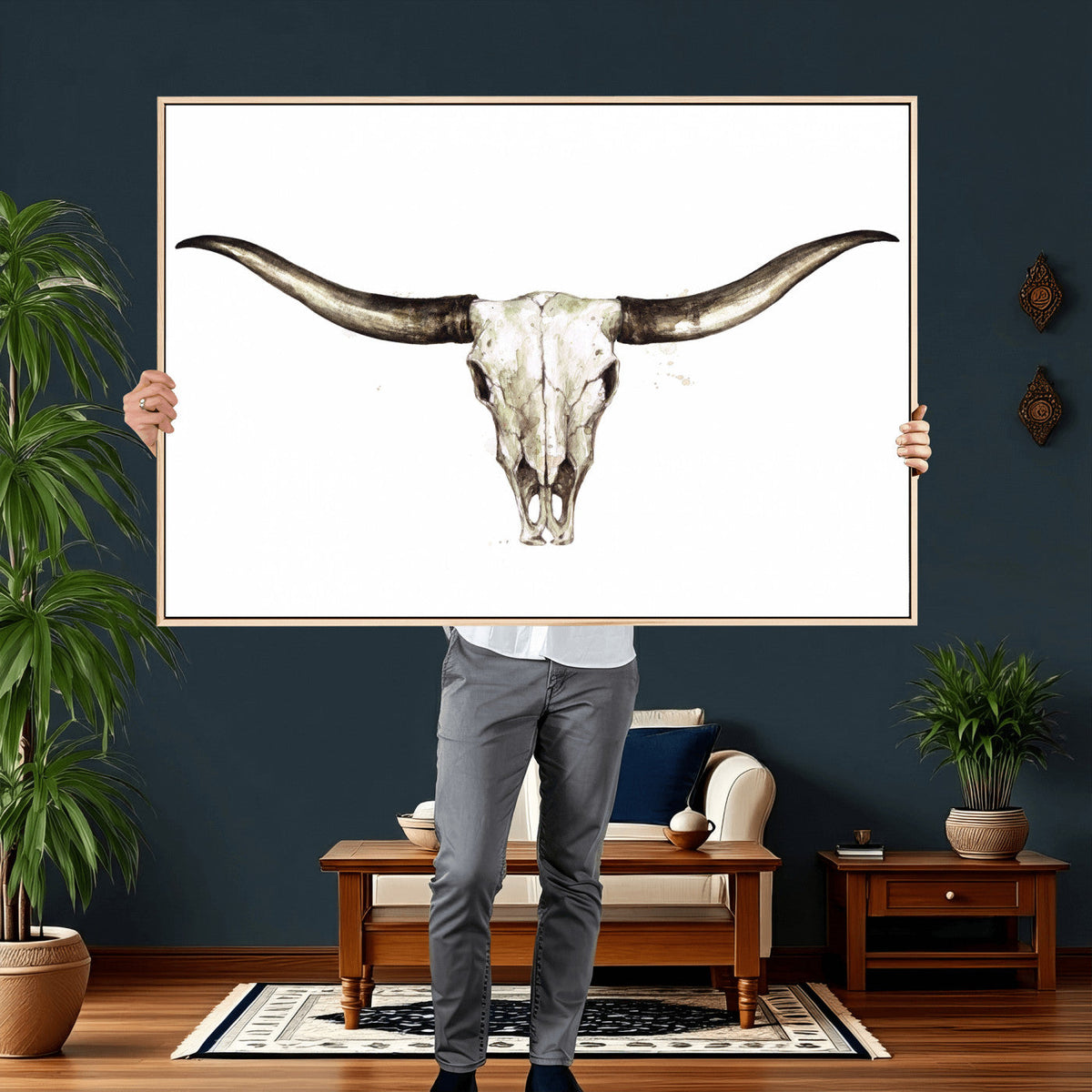 Longhorn Skull Wall Art Canvas Print – Rustic Western