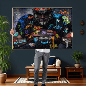 Graffiti American Football Player Street Art Wall Art Canvas