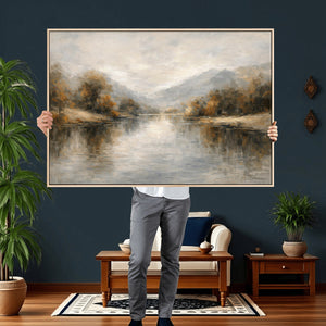 Neutral Abstract River Landscape Wall Art Canvas Print