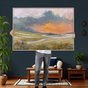 Mountain Sunset Wall Art Canvas Print Vintage Landscape