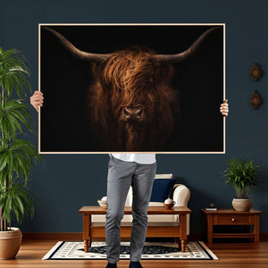 Highland Cow Wall Art Canvas Print – Moody Dark Rustic