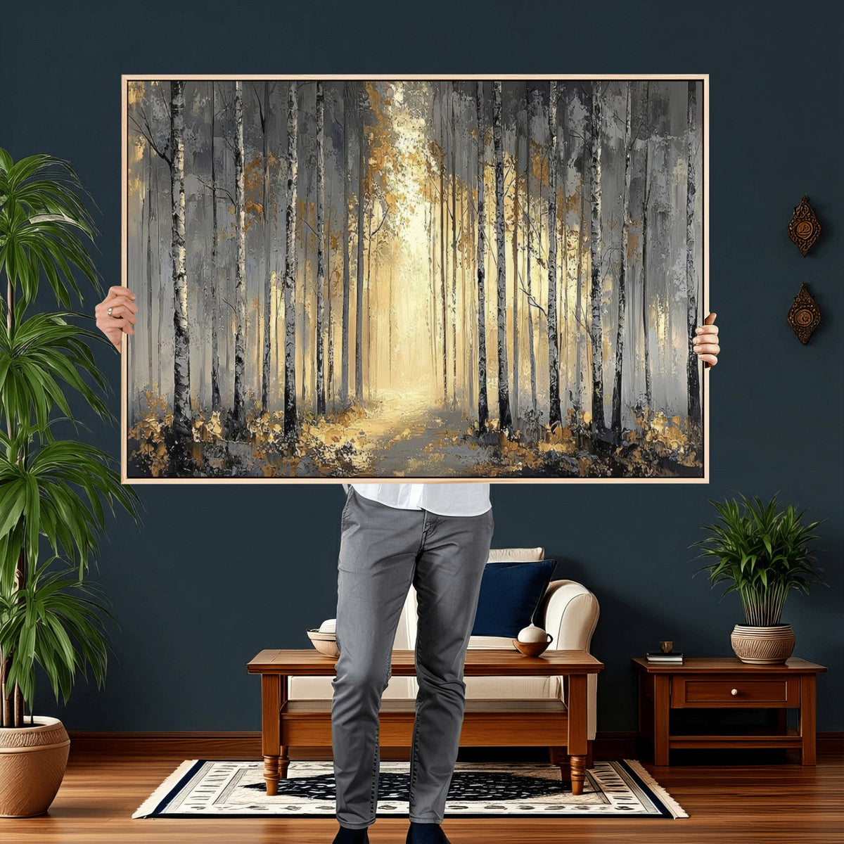 Abstract Birch Forest Wall Art Canvas Print – Modern Neutral