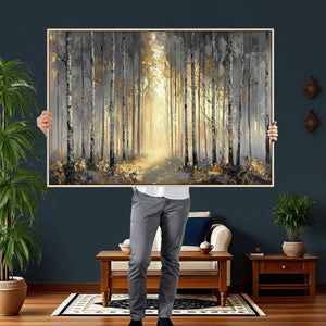 Abstract Birch Forest Wall Art Canvas Print – Modern Neutral