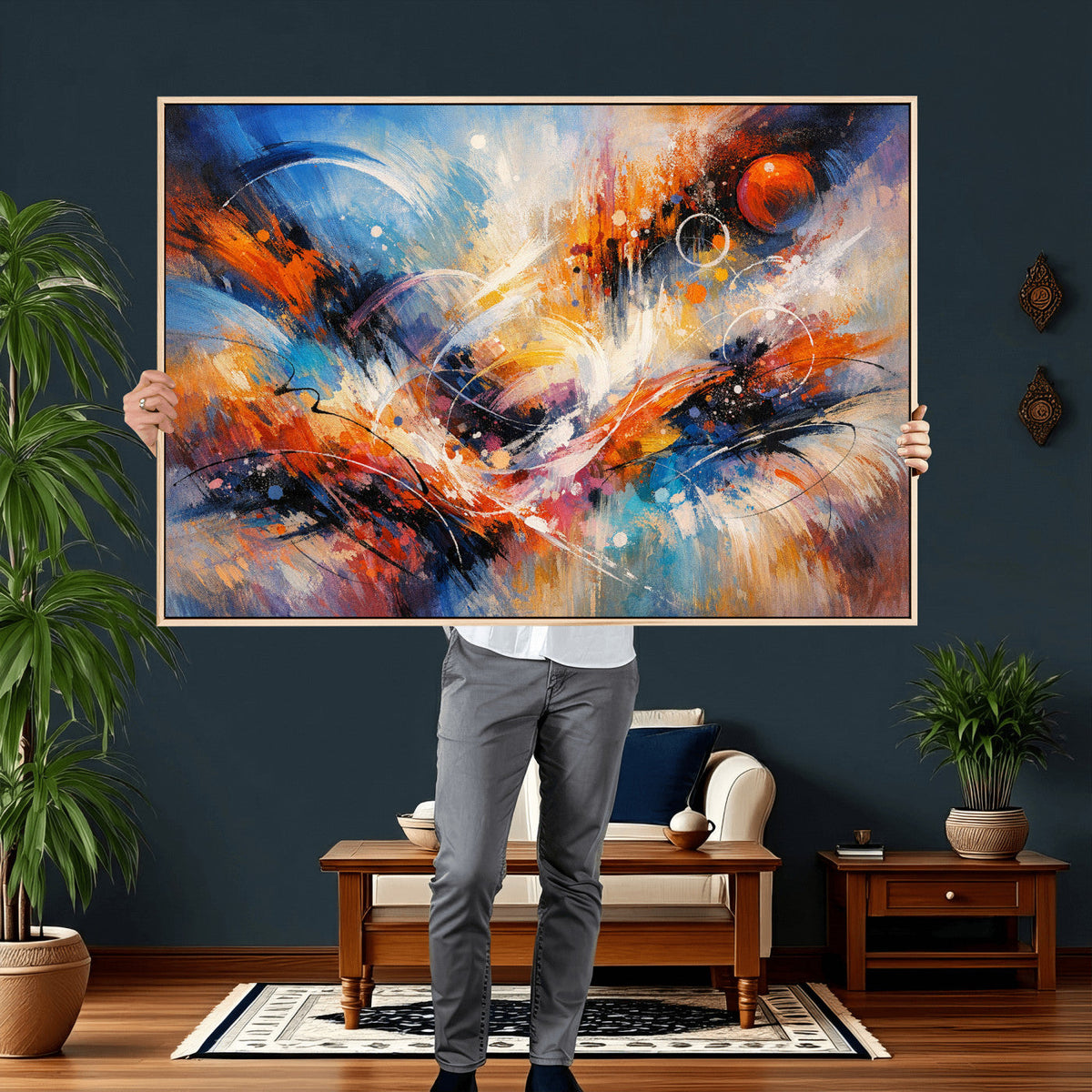 Lyrical Abstraction Wall Art Canvas Print, Orange Blue
