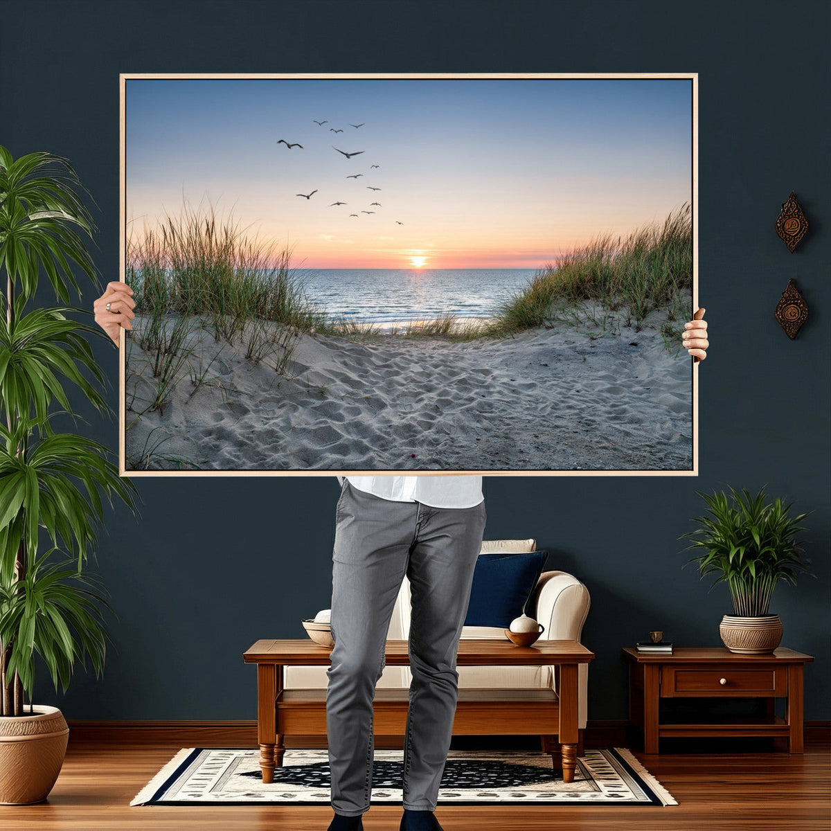 Sandy Dune Path Sunset Canvas Wall Art — Seagulls Beach