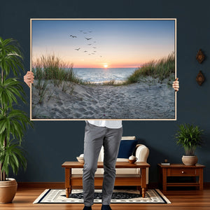 Sandy Dune Path Sunset Canvas Wall Art — Seagulls Beach