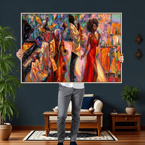 African American Jazz Singer Canvas Art — Red Dress Black