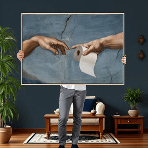 Funny Bathroom Canvas Wall Art, Michelangelo Creation of