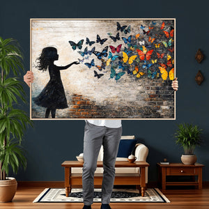 Banksy Butterfly Girl Wall Art Canvas Print, Framed Street