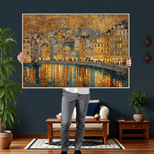 Gustav Klimt Golden Cityscape Wall Art Canvas Print, Framed