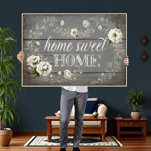 Home Sweet Home Wall Art Canvas Print, Floral Farmhouse