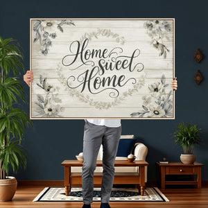 Home Sweet Home Wall Art Canvas Print, Floral Farmhouse