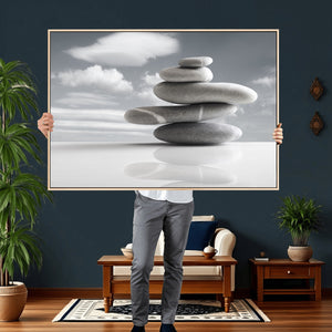 Zen Stone Wall Art Canvas Print, Balanced Rock Stack Framed