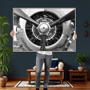 Vintage Propeller Plane Wall Art Canvas Print, Black and