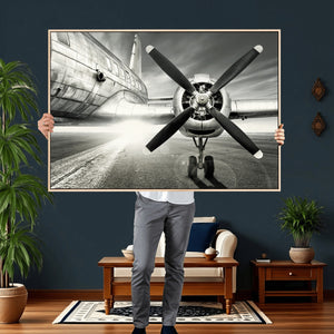 Vintage Airplane Wall Art Canvas Print, Black and White