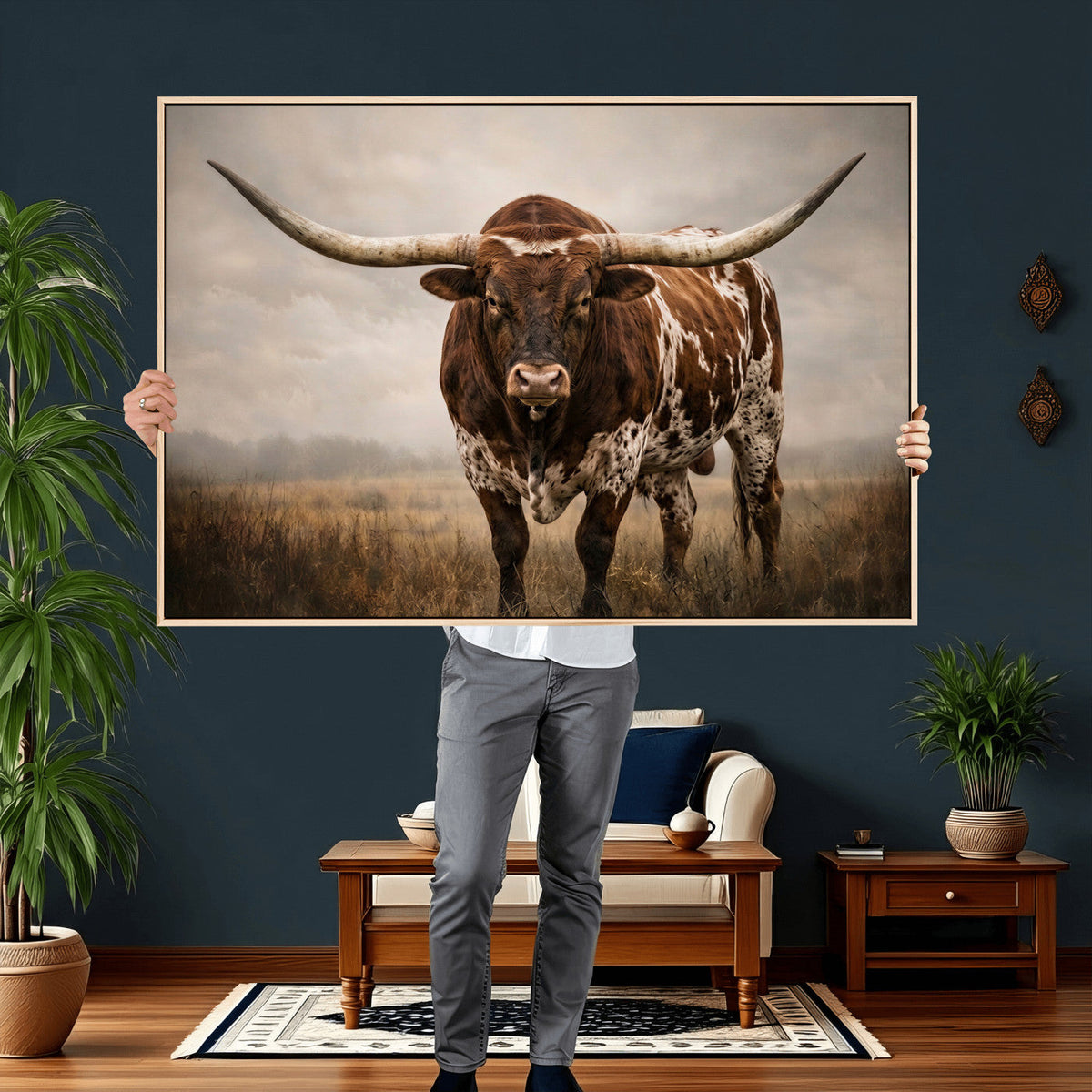 Texas Longhorn Canvas Wall Art Western Bull Desert Moody