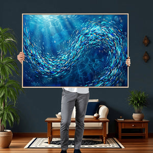 School of Fish Canvas Print | Blue Ocean Underwater Wall Art