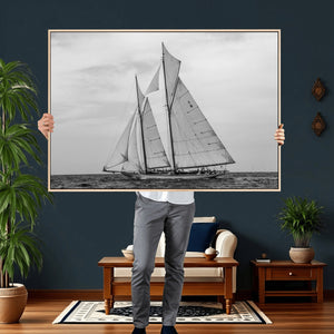 Vintage Sailboat Wall Art Canvas Print, Black and White