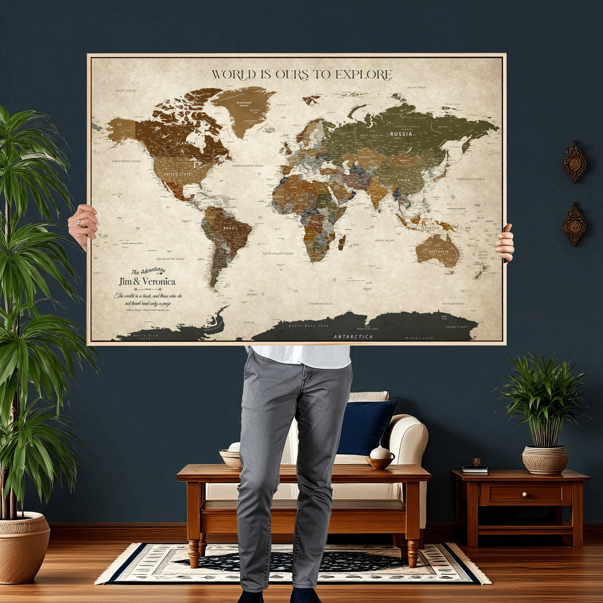 Custom Push Pin World Map Wall Art Canvas Print –