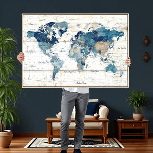 Watercolor World Map Canvas Wall Art Print – Abstract