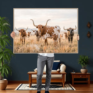 Texas Longhorn Canvas Wall Art, Rustic Farm Animal Photography Print, Farmhouse Country Decor, Western Ranch Art
