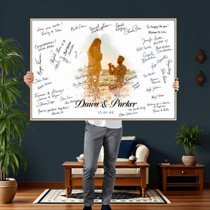 Wedding Guest Book Alternative Wall Art Canvas Print, Personalized Wedding Signature Poster, Custom Couple Photo Guestbook Canvas, Bridal Shower Reception Decor