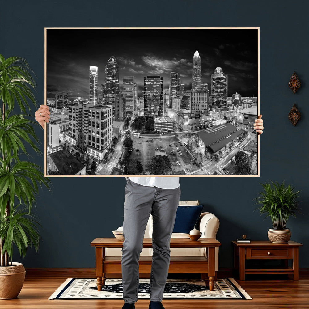 Charlotte Skyline Canvas Wall Art Print – North Carolina Cityscape Photography Print