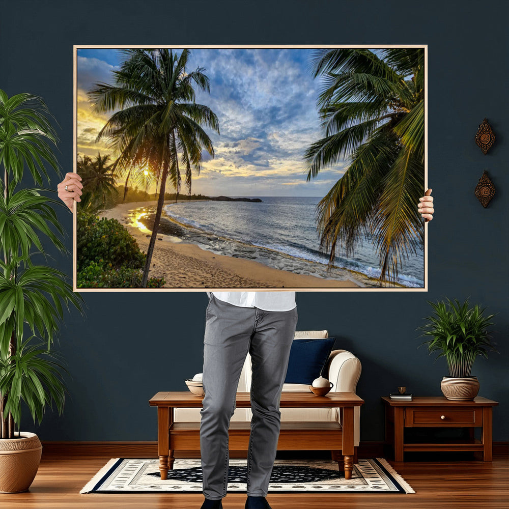 Mar Chiquita Beach Puerto Rico Canvas Wall Art, Manati Caribbean Coastal Photography Print, Tropical Ocean Sunset Decor