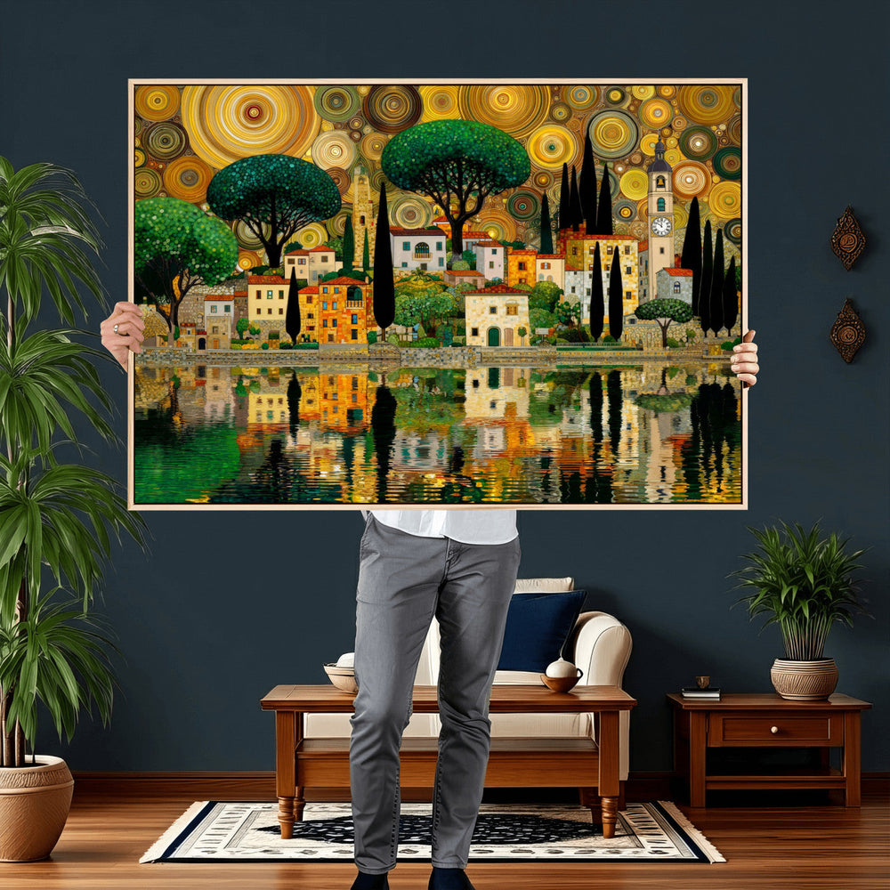 Gustav Klimt Golden Cityscape Wall Art Canvas Print,