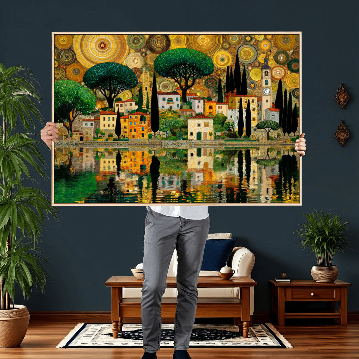 Gustav Klimt Golden Cityscape Wall Art Canvas Print,
