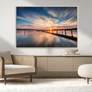Wooden Pier on Seascape and Sunset Wall Art Canvas Print