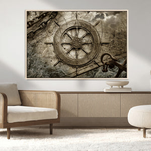 Wooden Ship Wheel Canvas Print, Multi Panel Canvas Wall Art