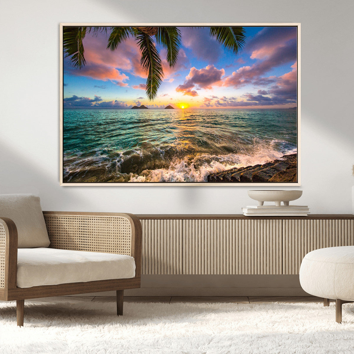 Framed Tropical Sunset Art Canvas Print