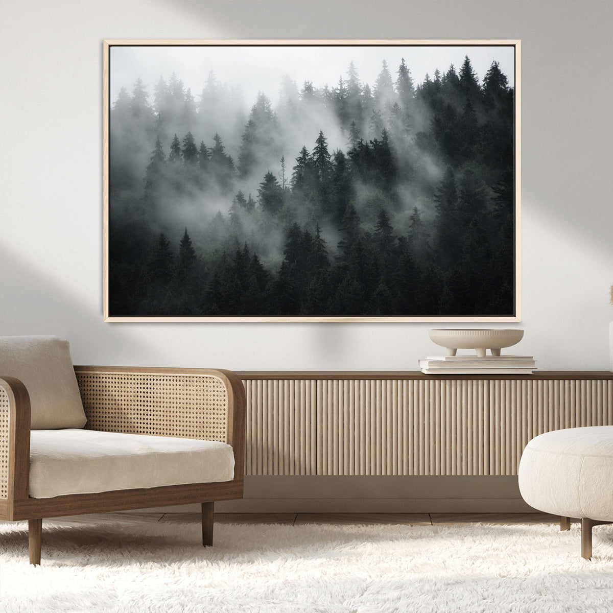 Foggy Forest Wall Art Canvas Print | 3 Panel Large Misty
