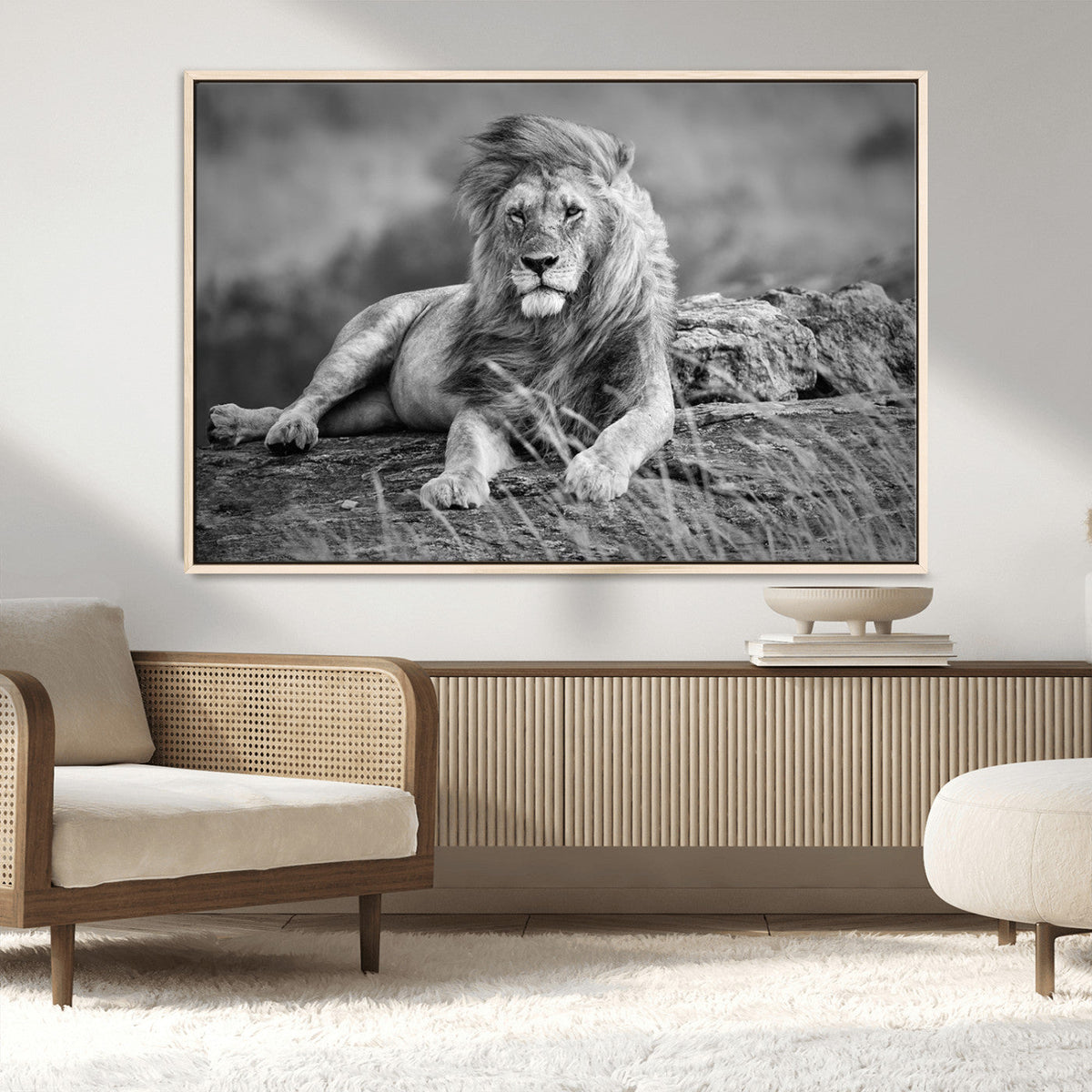 King Forest Lion Wall Art Canvas Print – Framed Majestic