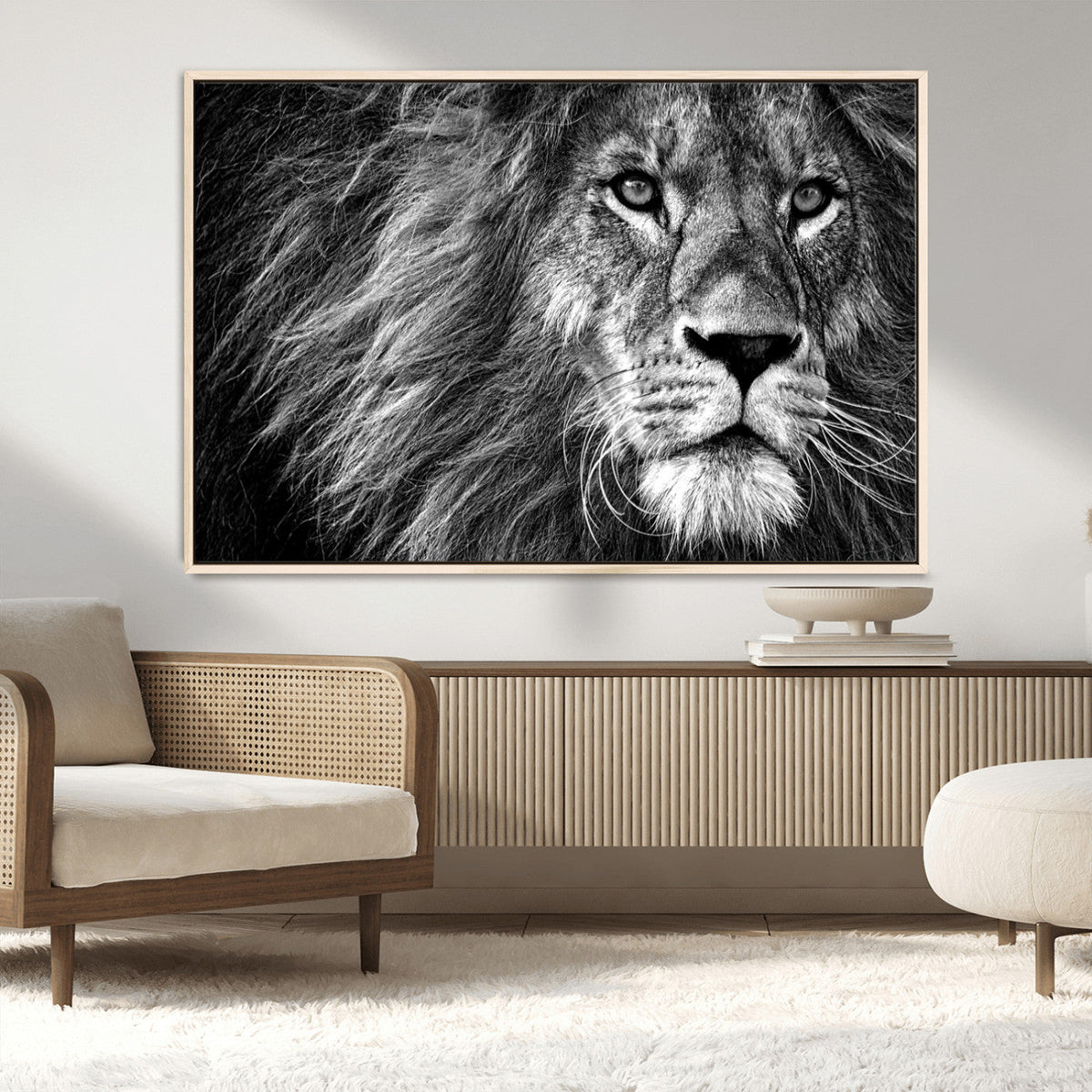 Black and White Lion Canvas Wall Art Print – Wildlife