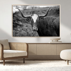 Western Home Wall Art Canvas Print, Framed Texas Longhorn
