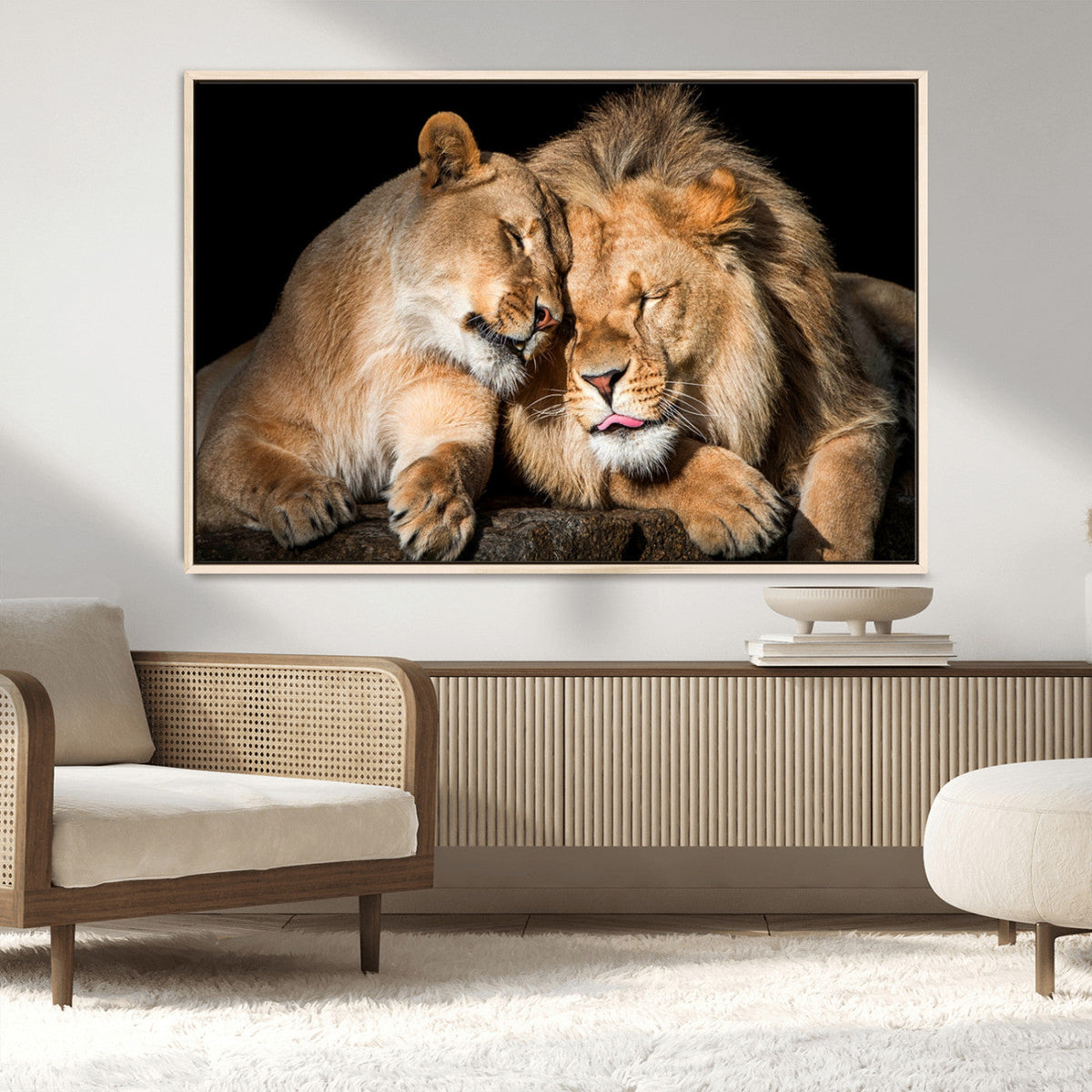 Lion and Lioness Wall Art Canvas Print – Framed African